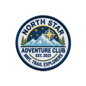 Custom embroidered patch with north star adventure club design