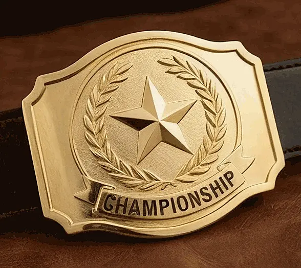Custom Championship Belt Buckle with Gold Star and Laurel Design