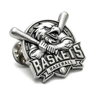 Custom die cast baseball pin with 3D eagle mascot and deep relief metal design